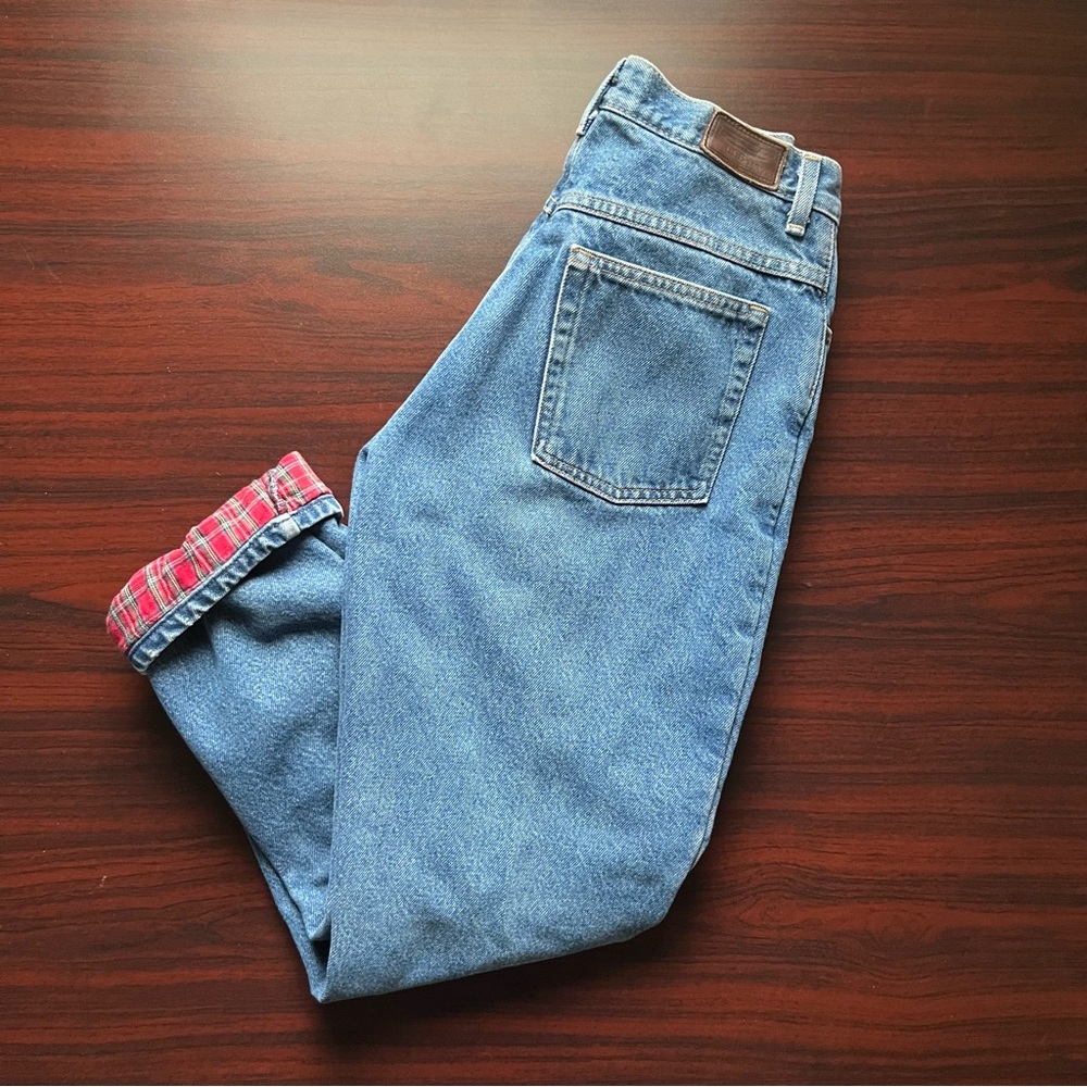 Vintage LL Bean Jeans Red Plaid Flannel Lined Blue Women’s Size 8 Petite